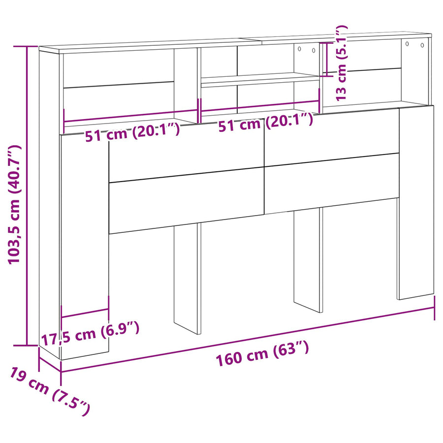 Hoofdbord Kast In Zwart Eiken - 160X19X103,5 Cm Gemaakt Van Gerecycled Hout