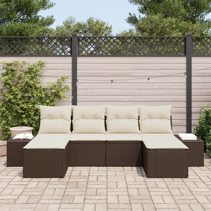 6-Persoons Tuin Sofa Set Met Kussens Bruin Poly Rattan