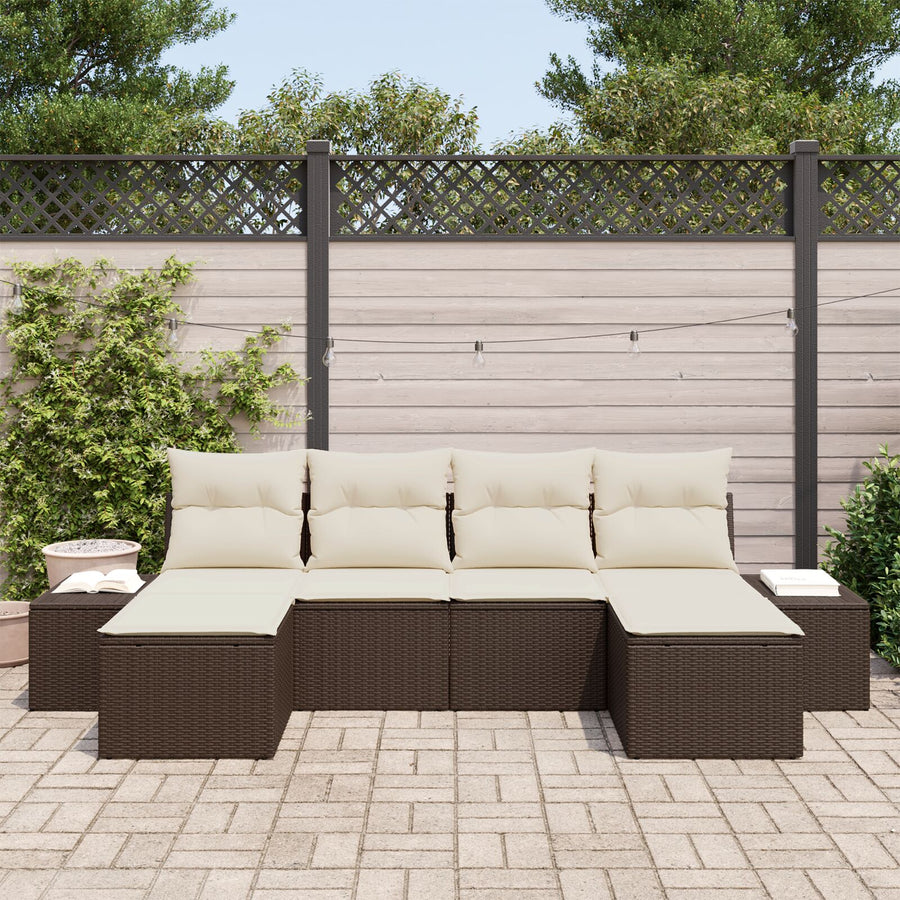 6-Persoons Tuin Sofa Set Met Kussens Bruin Poly Rattan