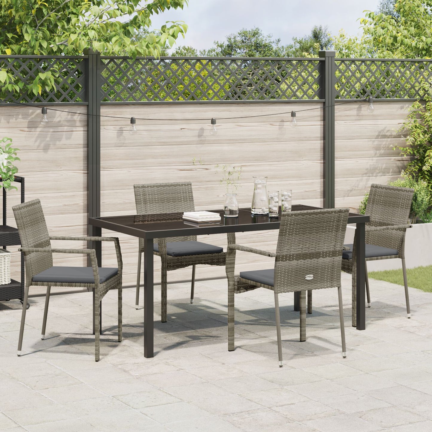 5-Delige Tuinset Met Kussens Grijs Poly Rattan