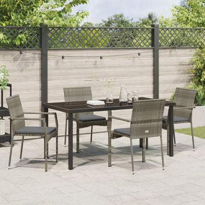 5-Delige Tuinset Met Kussens Grijs Poly Rattan
