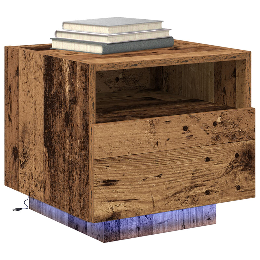 Nachtkastjes Met Led-Lampen 2 Stuks Oude Hout 40X39X37 Cm Oud hout