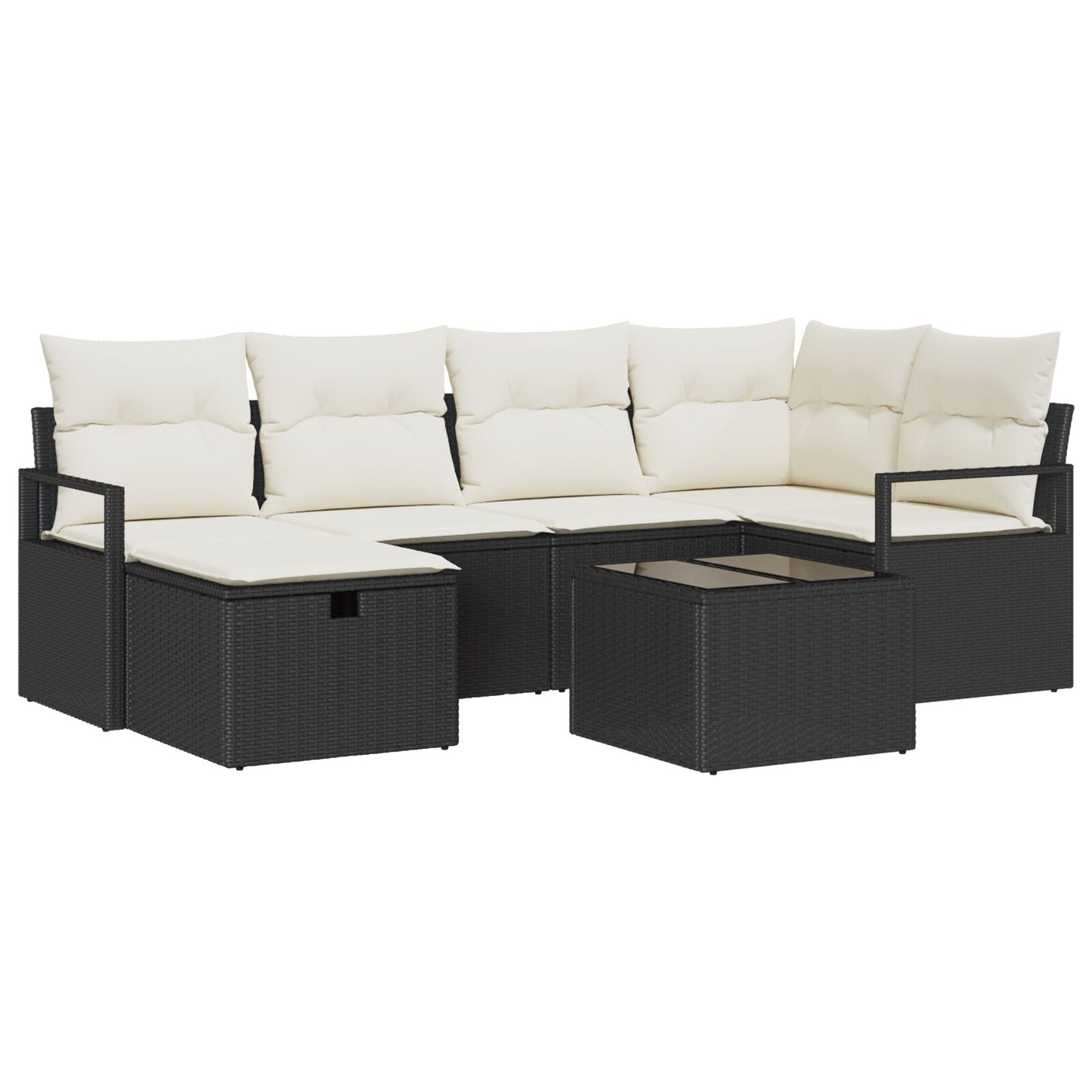 7 Delige Tuin Sofa Set Met Kussens Zwart Poly Rattan,  2-Persoons Tuin Sofa Met Kussens Zwart Poly Rattan