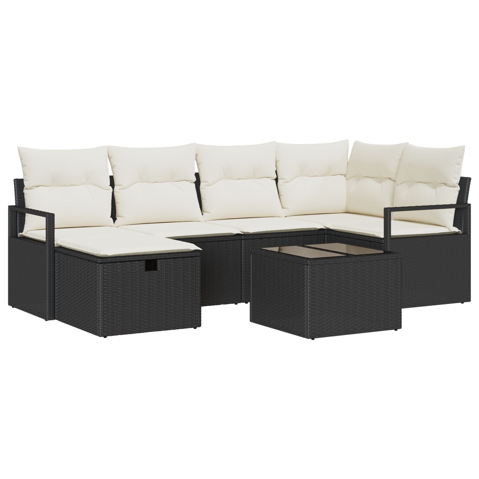 7 Delige Tuin Sofa Set Met Kussens Zwart Poly Rattan,  2-Persoons Tuin Sofa Met Kussens Zwart Poly Rattan