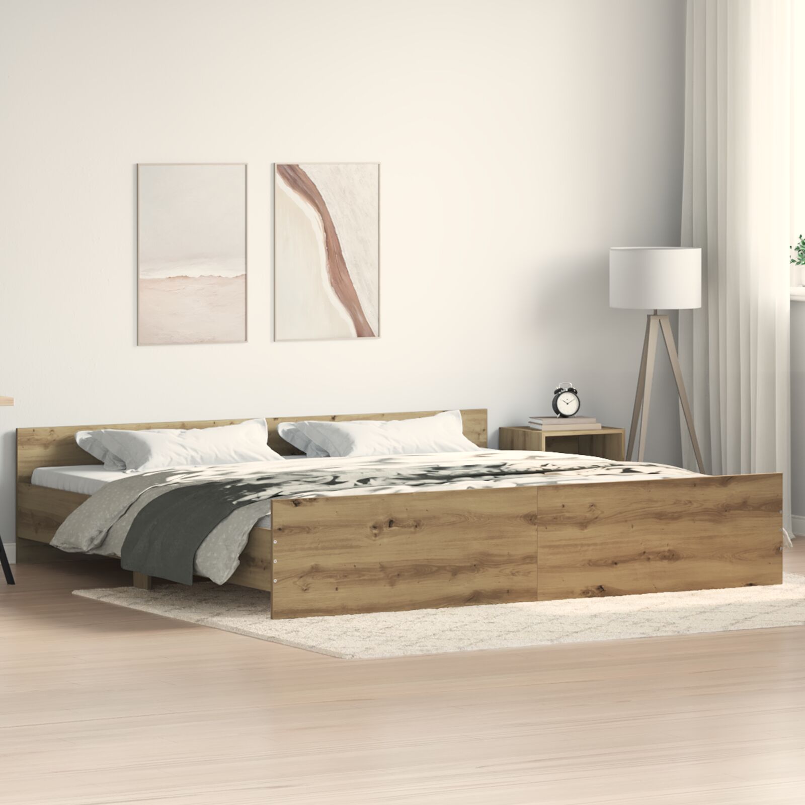 Bedframe Artisan Eiken 200X200 Cm Bewerkt Hout