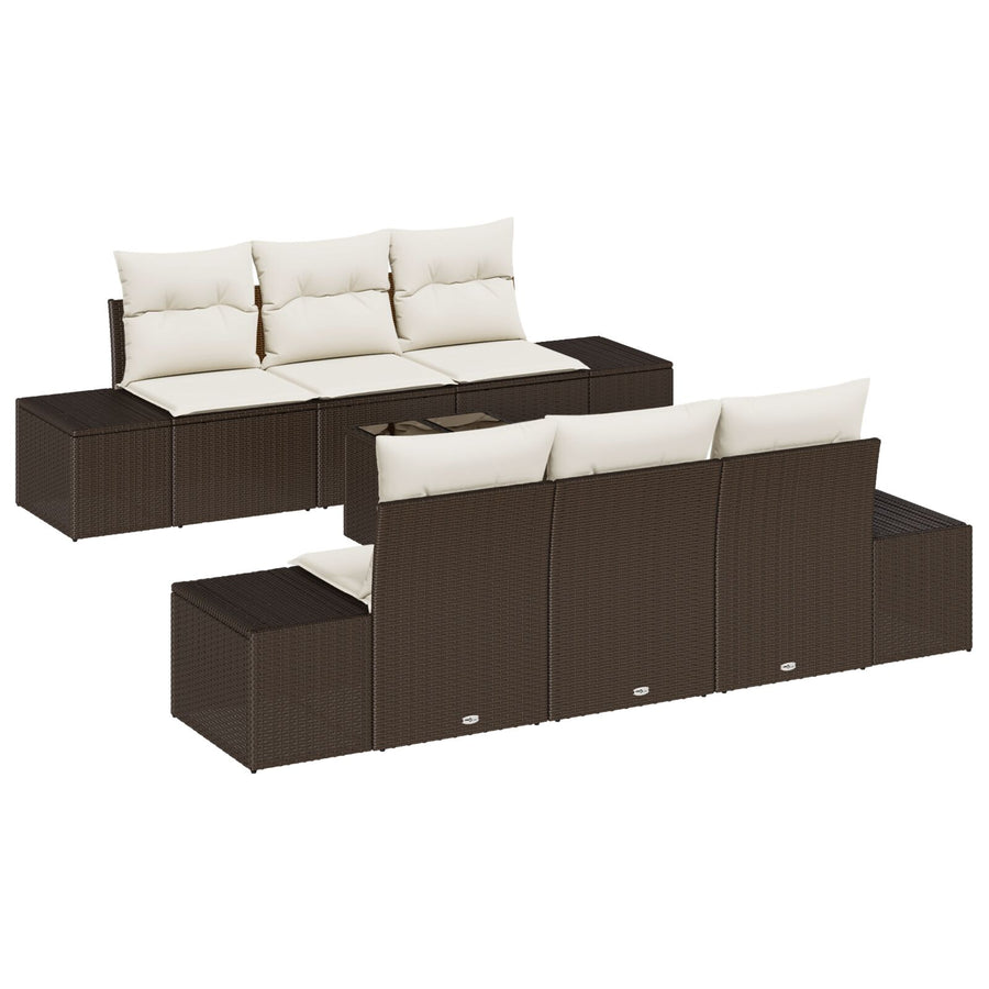 7-Delige Tuin Sofa Set Met Kussens Bruin Poly Rattan
