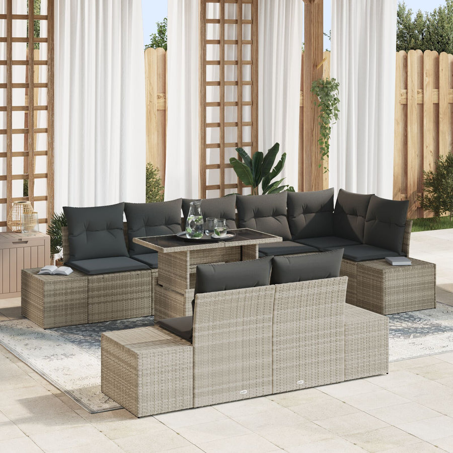 Tuin Sofa Set Set Van 9 Beige, Zwart Poly Rattan, Glas, Polyester