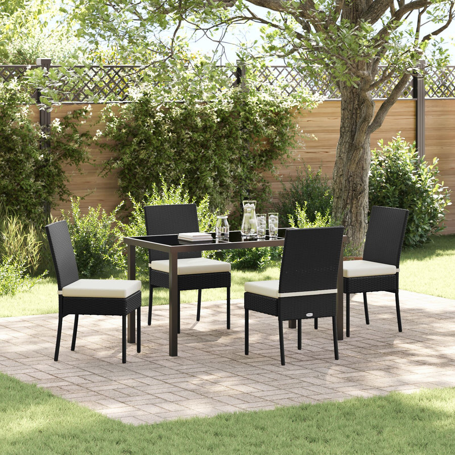 5 Delige Tuin Eetset Zwart Poly Rattan