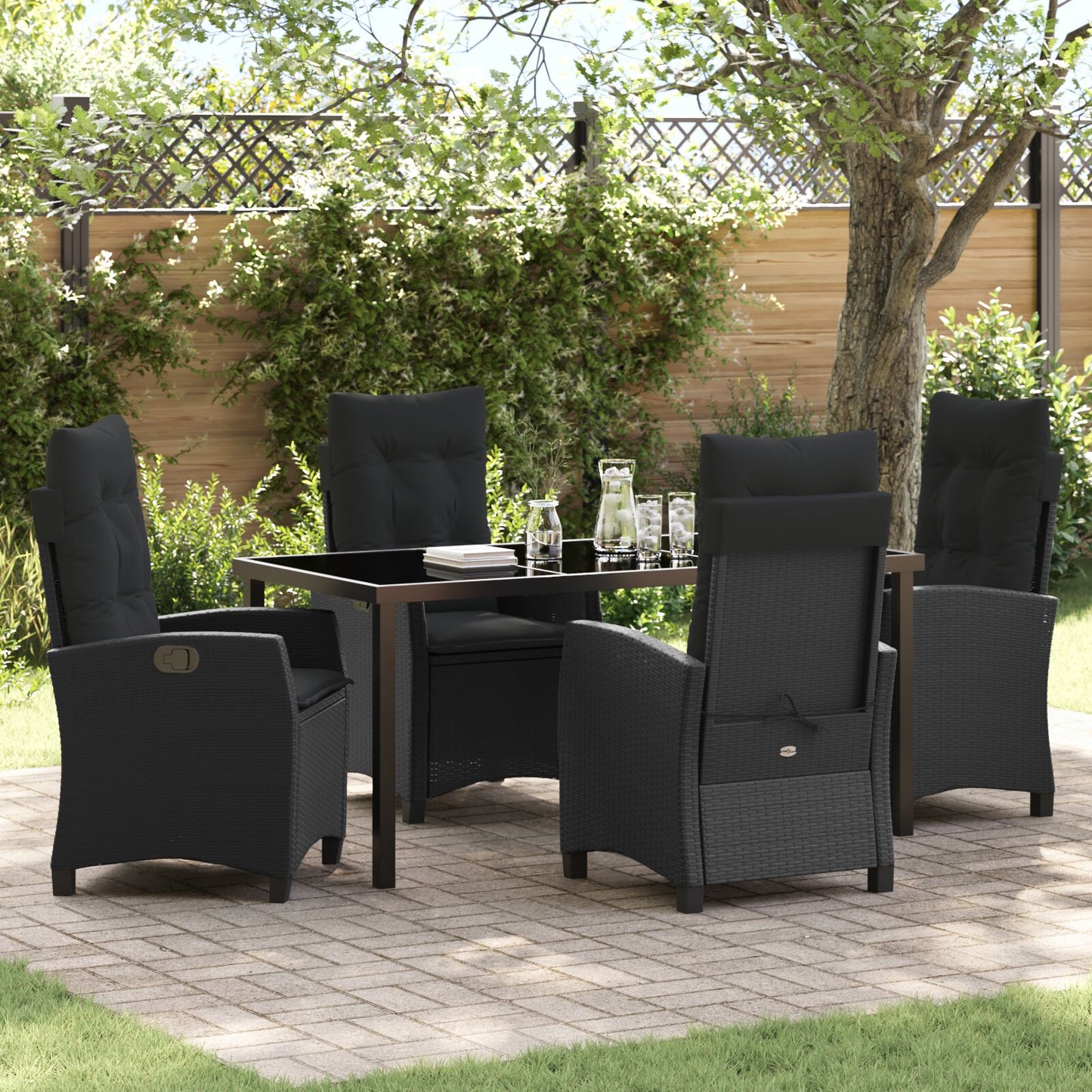 5-Delige Tuin Eettafelset Met Kussens Zwart Poly Rattan