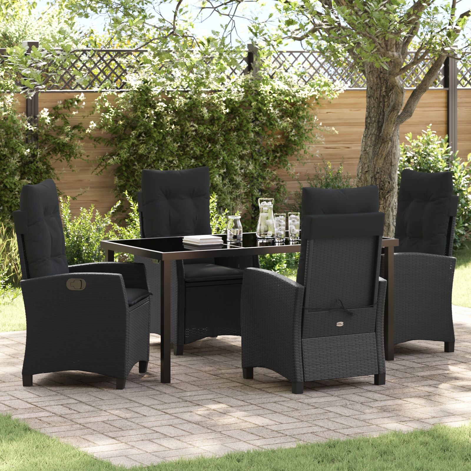 5-Delige Tuin Eettafelset Met Kussens Zwart Poly Rattan