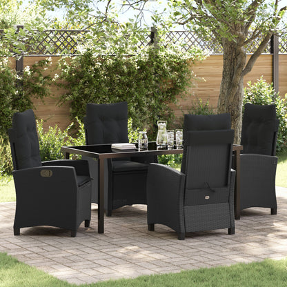 5-Delige Tuin Eettafelset Met Kussens Zwart Poly Rattan