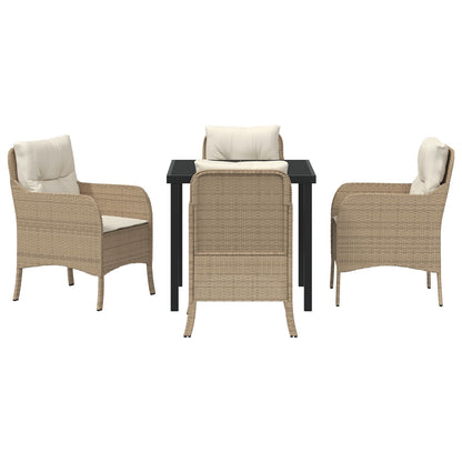 5-Delige Tuin Eetset Met Kussens Beige Poly Rattan