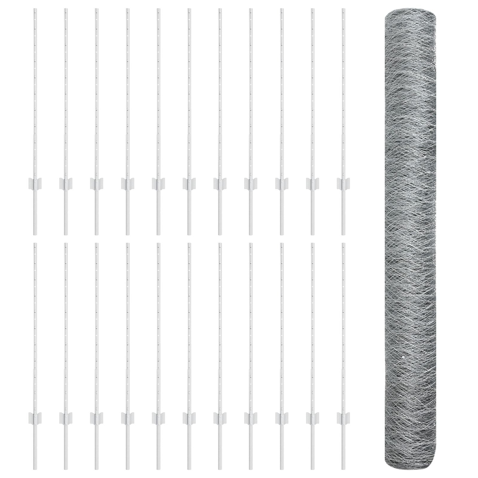 Hekpalen 22 Stuks U-Vorm 120 Cm Gegalvaniseerd Staal,  Hexagonaal Hek 1X50 M Gegalvaniseerd Staal