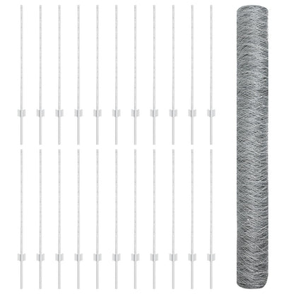 Hekpalen 22 Stuks U-Vorm 120 Cm Gegalvaniseerd Staal,  Hexagonaal Hek 1X50 M Gegalvaniseerd Staal