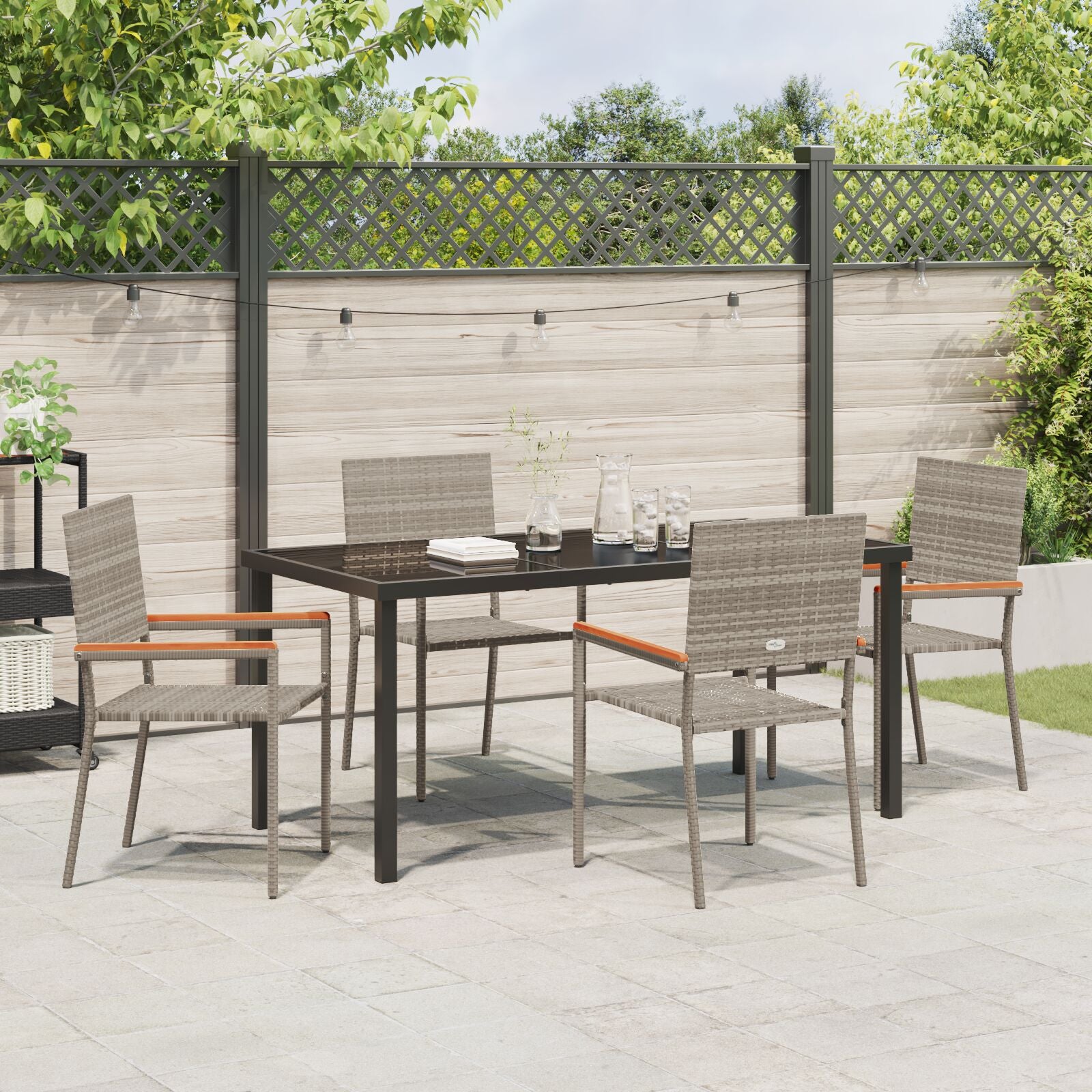 5-Delige Tuin Eetset Grijs Poly Rattan