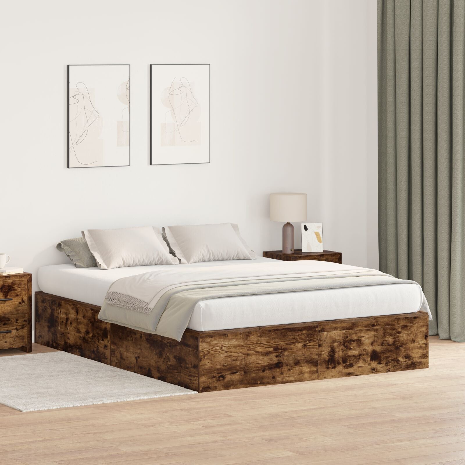 Opbergbedframe Gerookt Eiken 150 x 200 cm