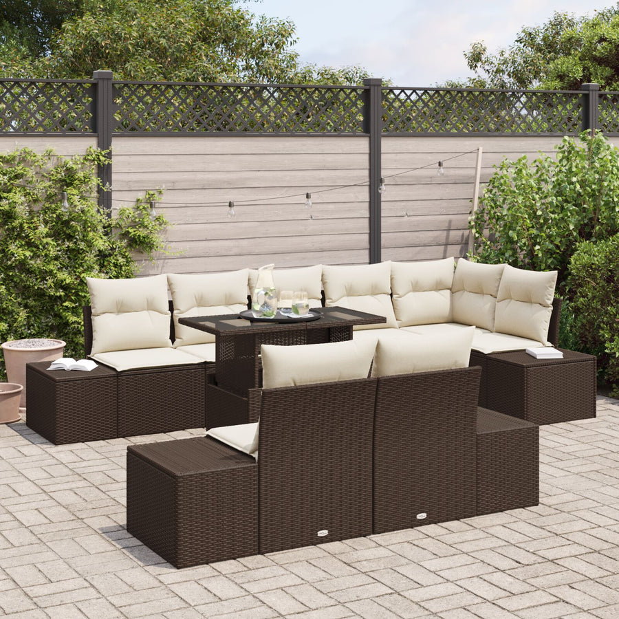Tuinbank Set Set Van 9 Bruin Rattan Vierpersoons Buitenbank