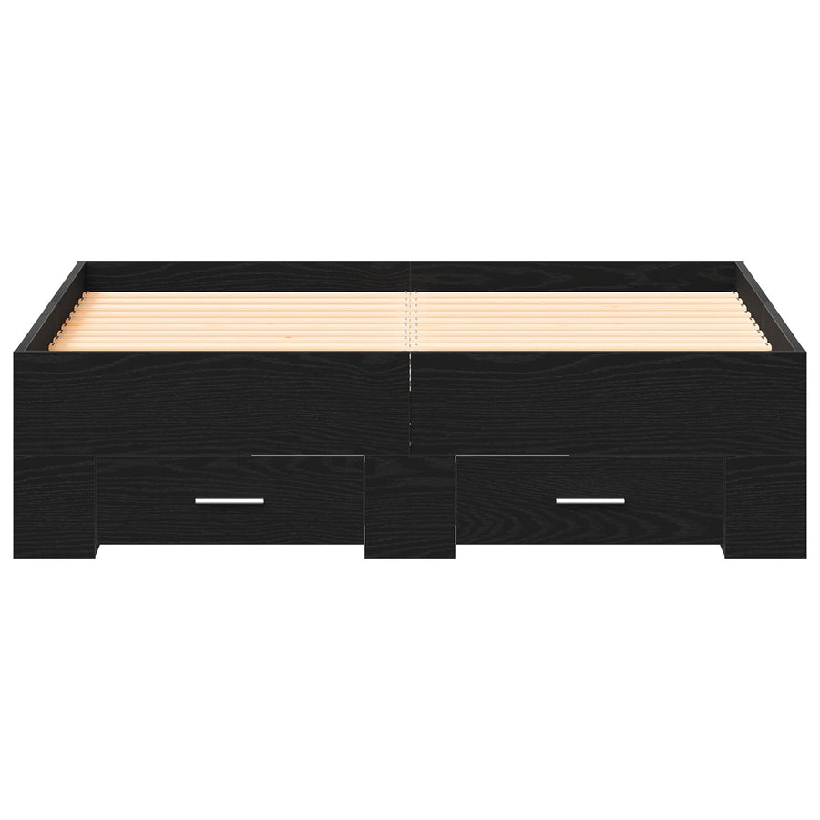 Bed Frame Met Lades Zwart Eiken 120X190 Cm Bewerkt Hout Ambachtelijk Eiken