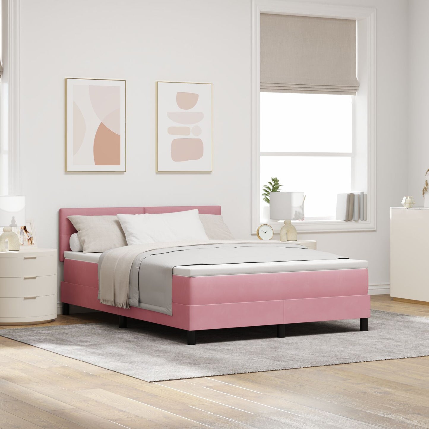 Boxspringbed Met Matras Roze 160X200 Cm Velours Blauw