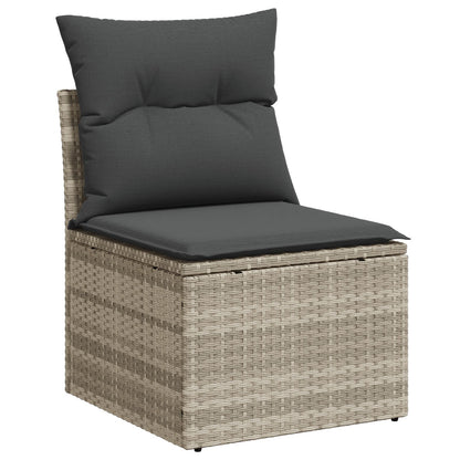 9-Delige Tuinbank Set Met Kussens Grijs Poly Rattan