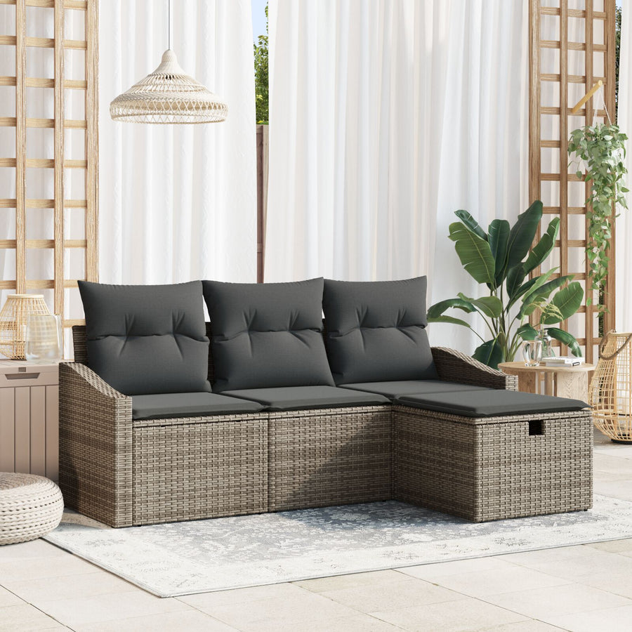 4-Delige Tuin Sofa Set Met Kussens Grijs Poly Rattan