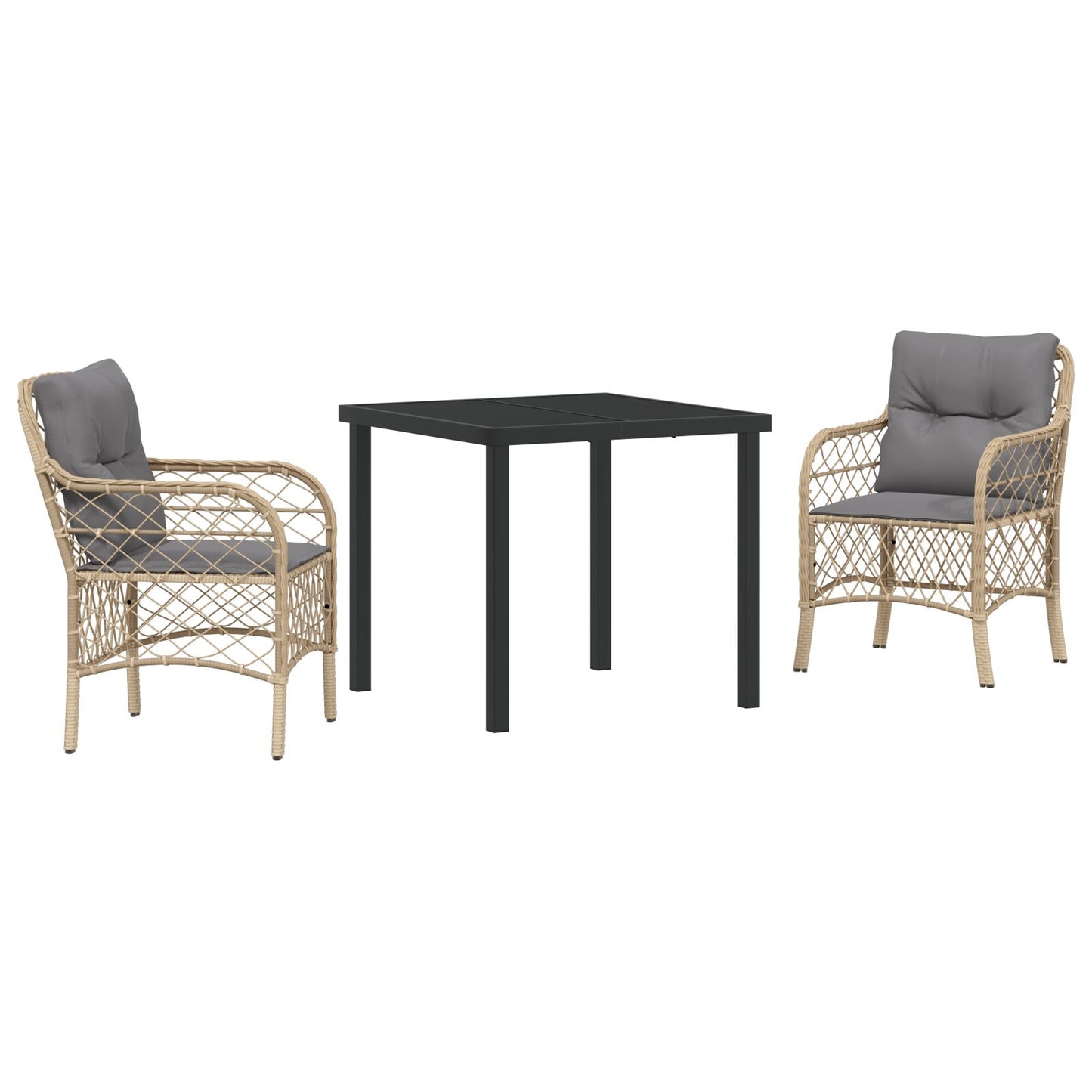 3-Delige Tuindiningset Met Kussens Beige Poly Rattan