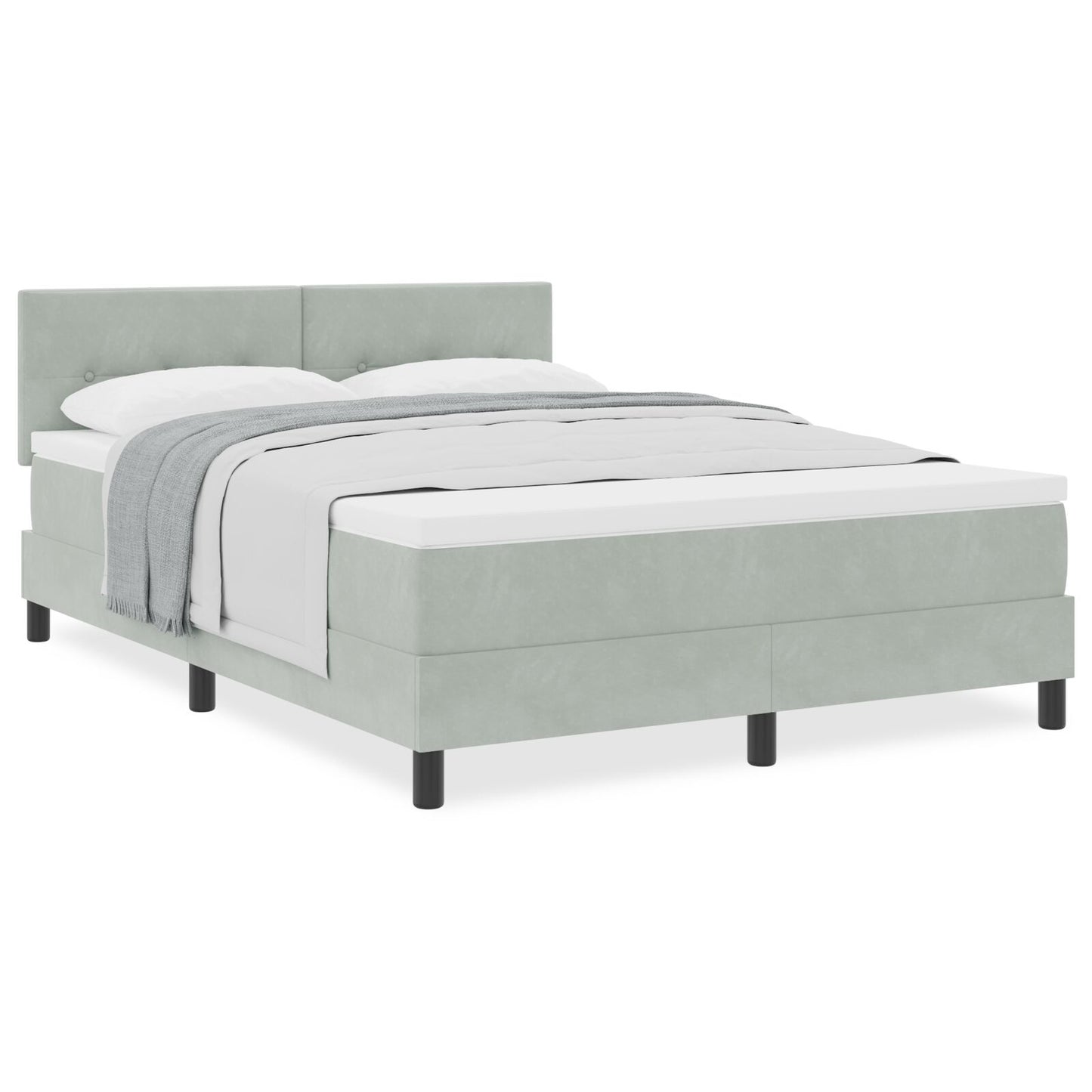 Boxspringbed Met Matras Lichtgrijs 140X190 Cm Fluweel Blauw