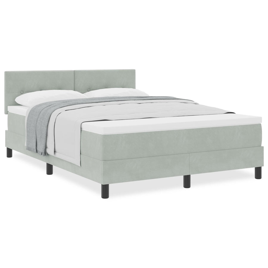 Boxspringbed Met Matras Lichtgrijs 140X190 Cm Fluweel Blauw