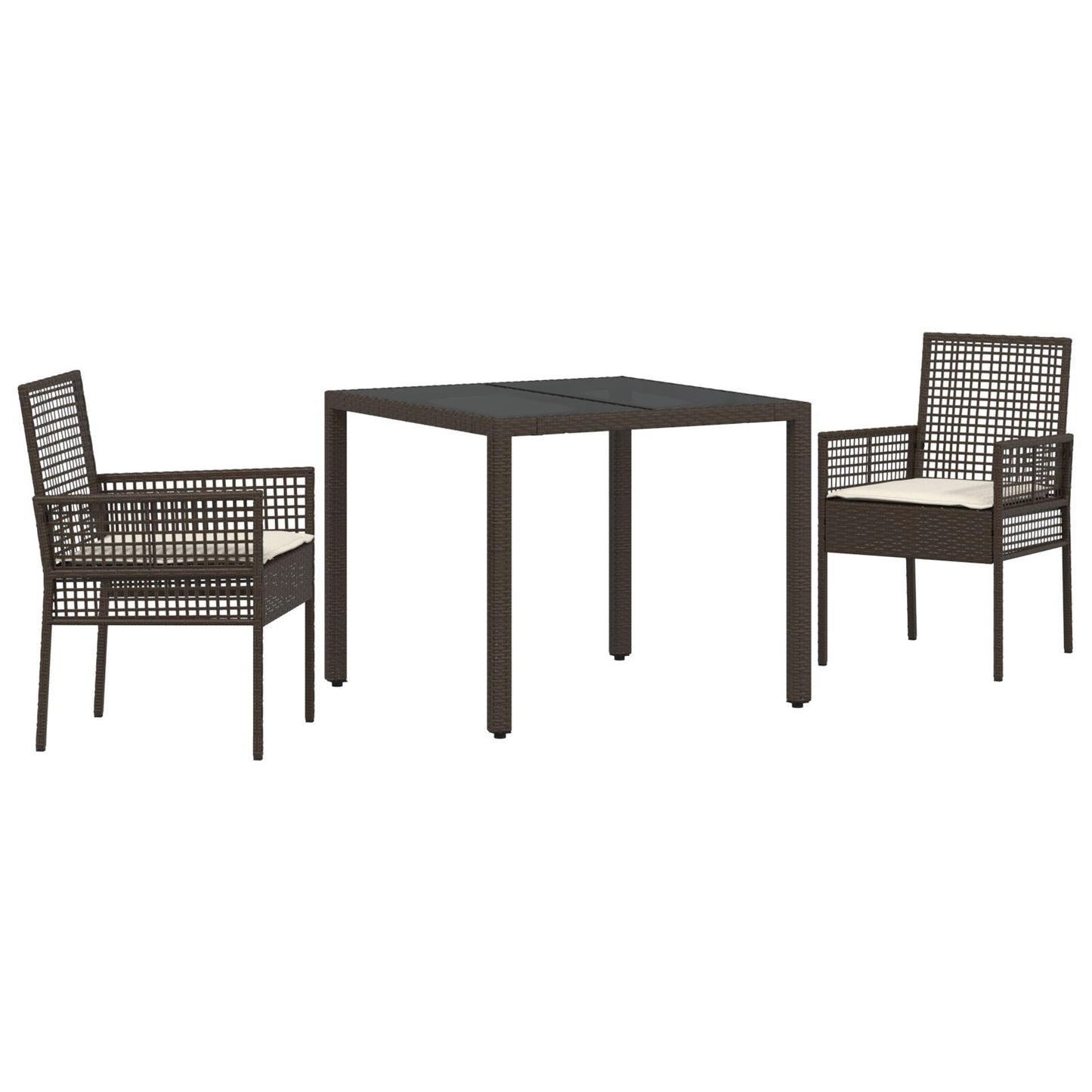 3-delige tuin eettafelset met kussens Bruin Poly rattan