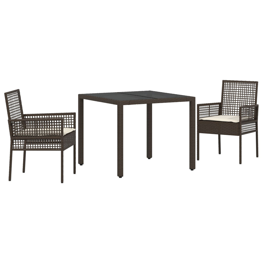 3-delige tuin eettafelset met kussens Bruin Poly rattan