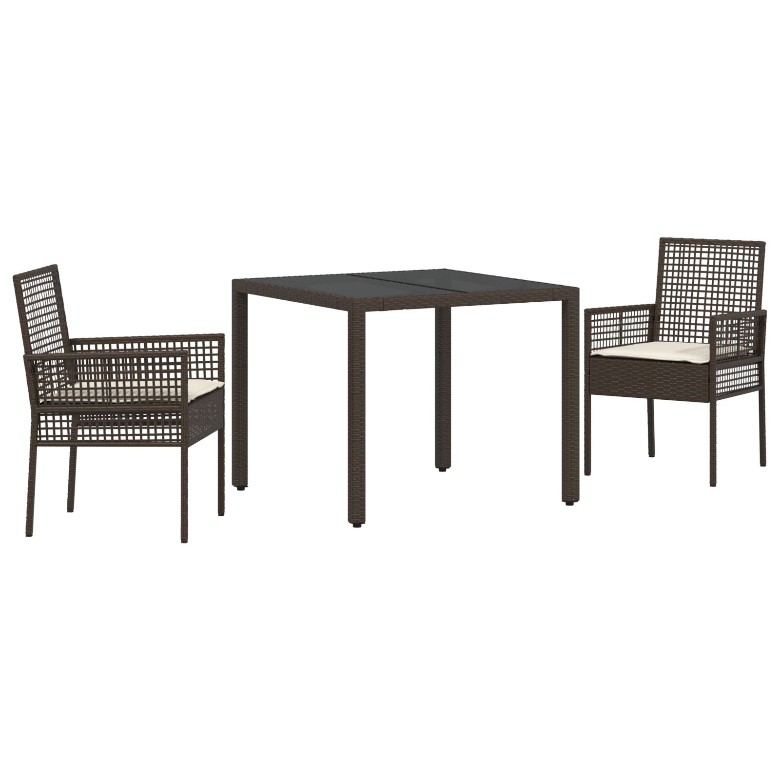 3-delige tuin eettafelset met kussens Bruin Poly rattan