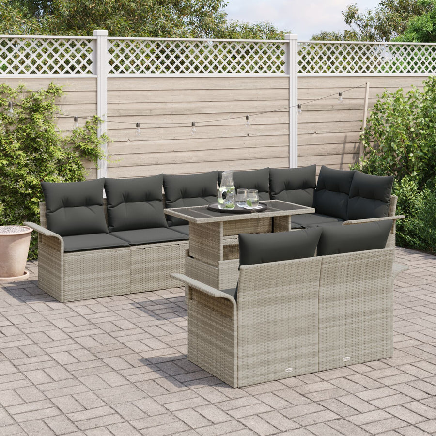 9-Delige Tuinsofa Set Met Kussens Lichtgrijze Poly Rattan