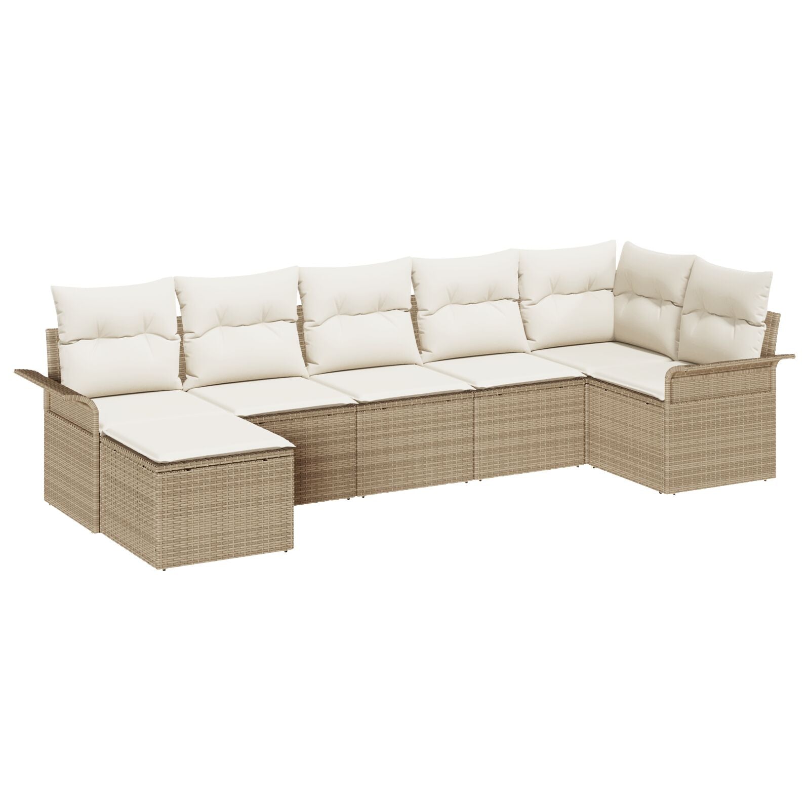 7-Delige Tuin Sofa Set Met Kussens Beige Poly Rieten