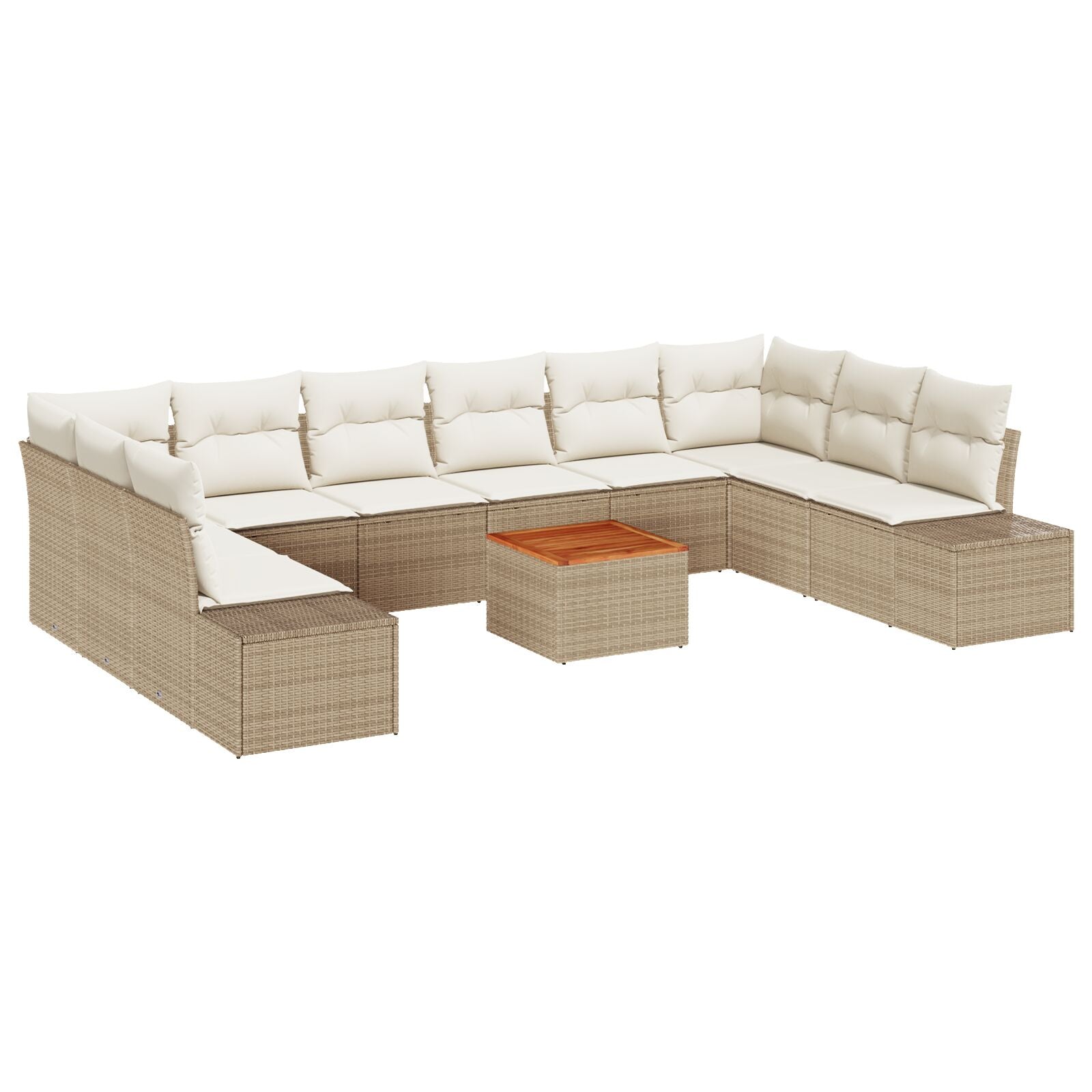 11-Delige Tuin Sofa Set Met Kussens Beige Poly Rattan Acacia