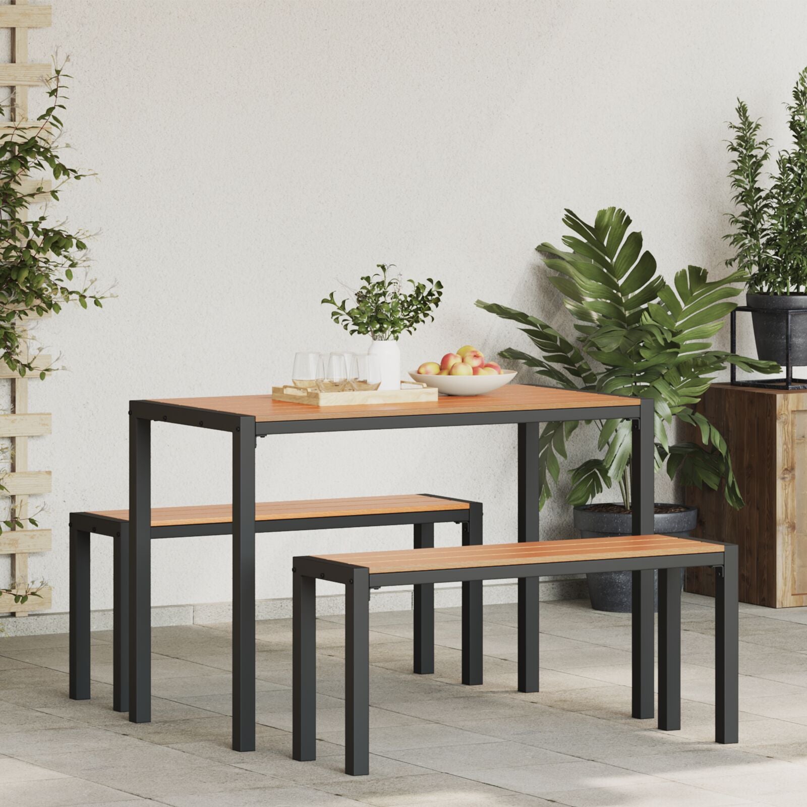 3 Delige Tuin Eetset Van Staal En Wpc Bruin