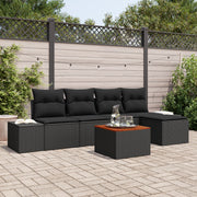 Tuinbankenset poly rattan zwart 6-delig