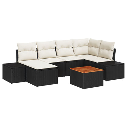 7-Delige Tuin Sofa Set Met Kussens Zwart Poly Rattan Acacia