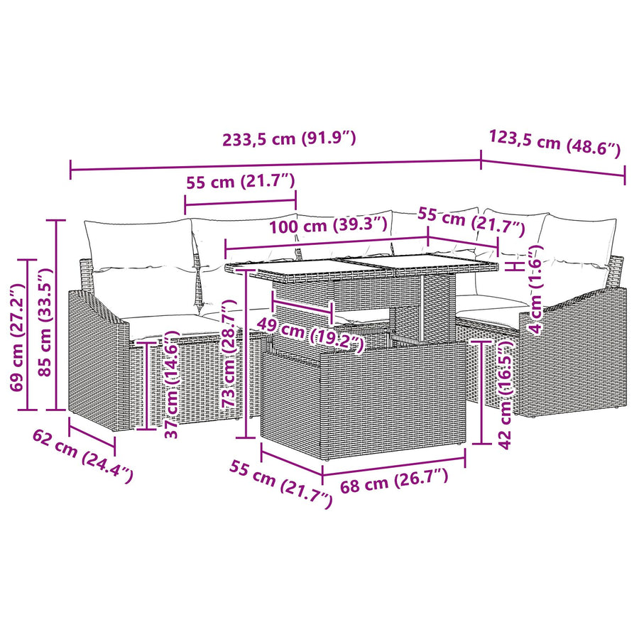 6-Delige Tuin Sofa Set Met Kussens Beige Poly Rattan