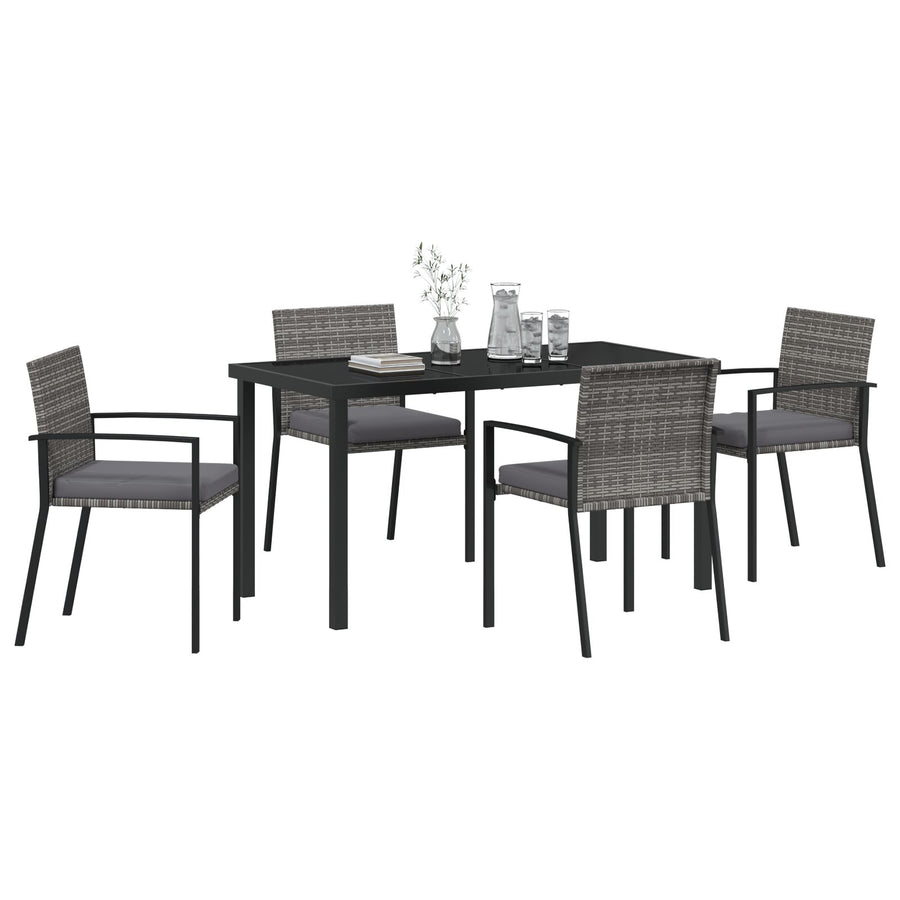 5-Delige Tuin Eetset Grijs Poly Rattan