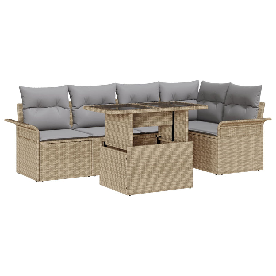 6-Delige Tuin Sofa Set Met Kussens Beige Poly Rattan