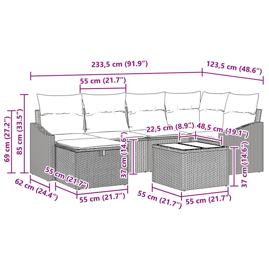 7 Stuks Tuin Sofa Set Met Kussens Beige Poly Rattan