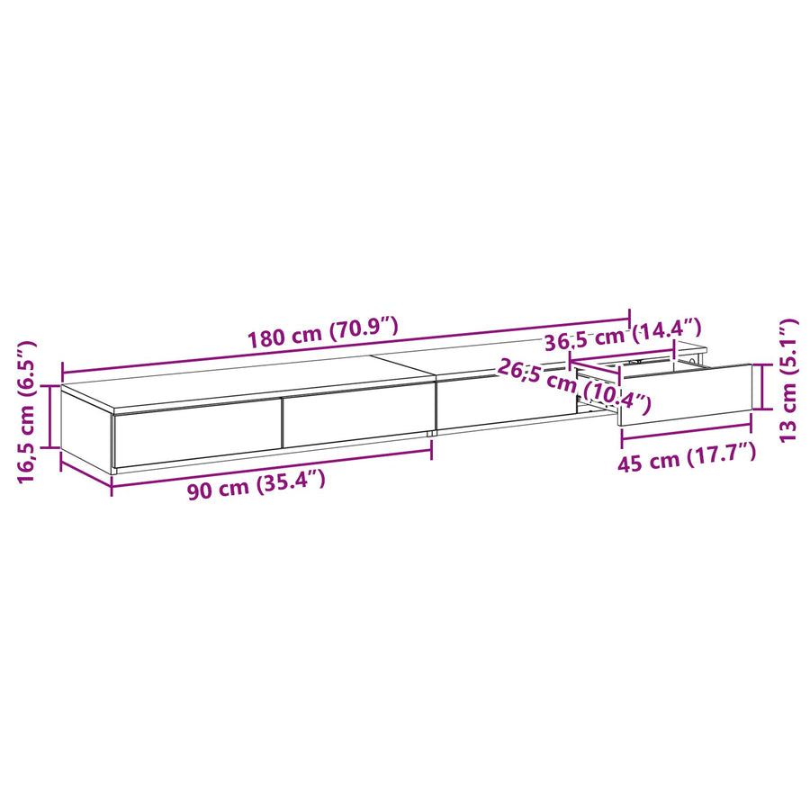 Bedladen 180X36,5X16,5 Cm Gelaagd Hout Grijs sonoma 180 x 36.5 x 16.5 cm