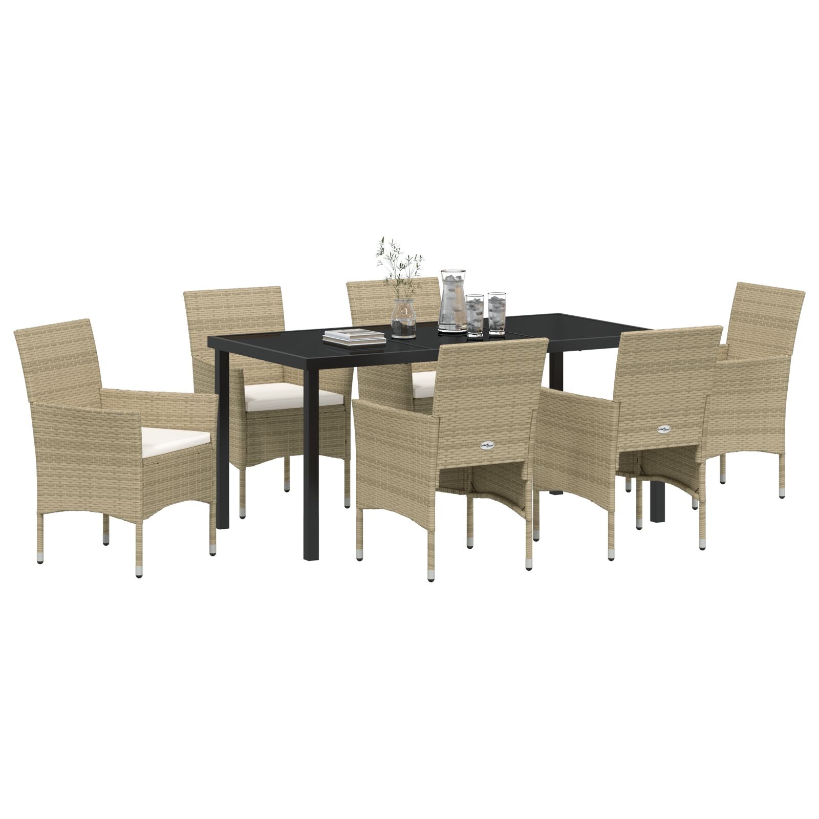 7-Delige Tuin Eettafelset Beige Poly Rattan.