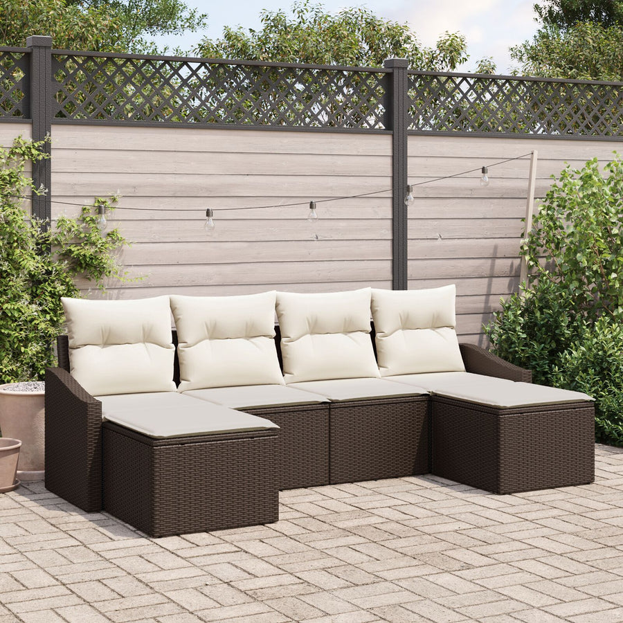 6-Delige Tuinsofa Set Met Kussens Bruin Poly Rattan