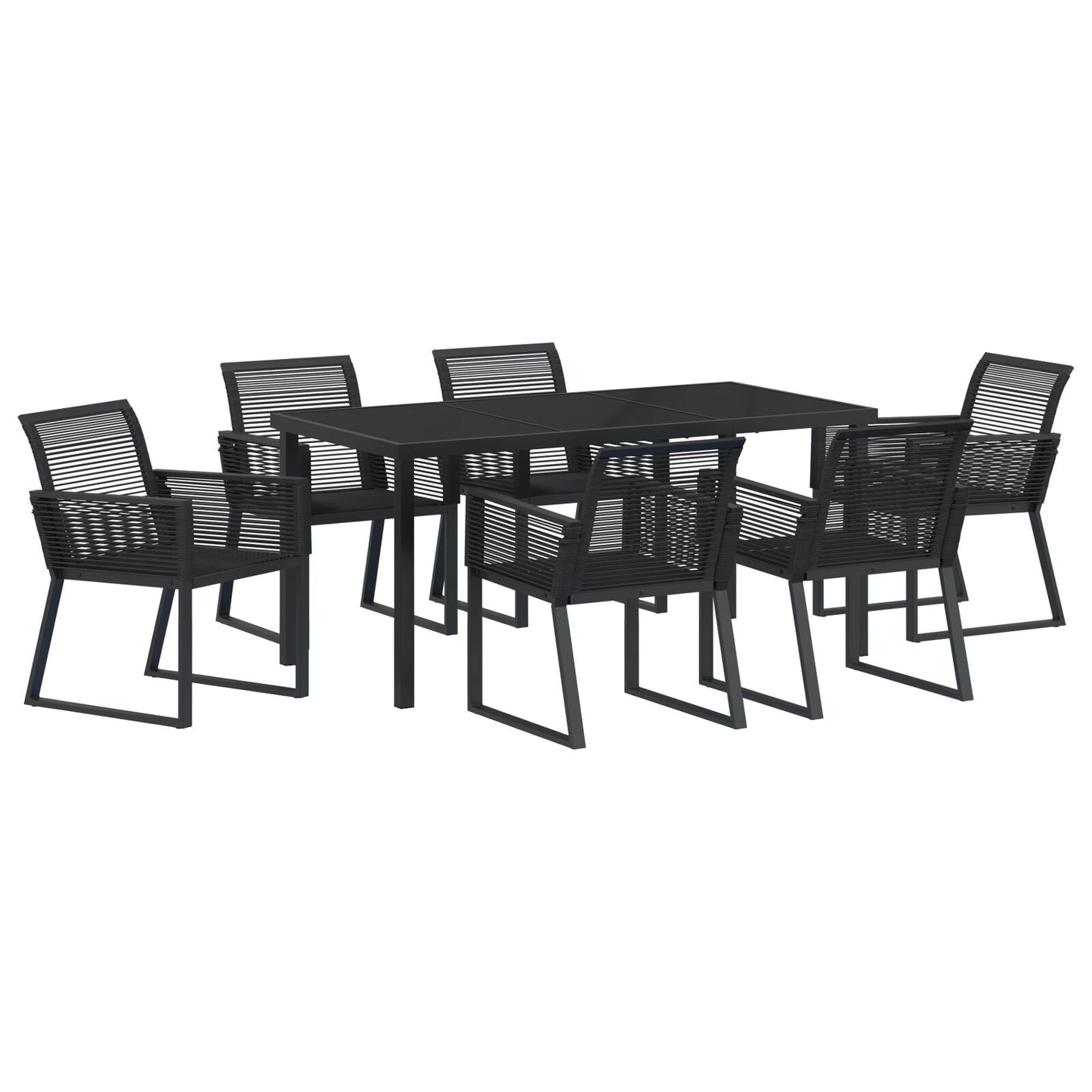 7-Stuks Tuin Eetset Zwart Poly Rattan