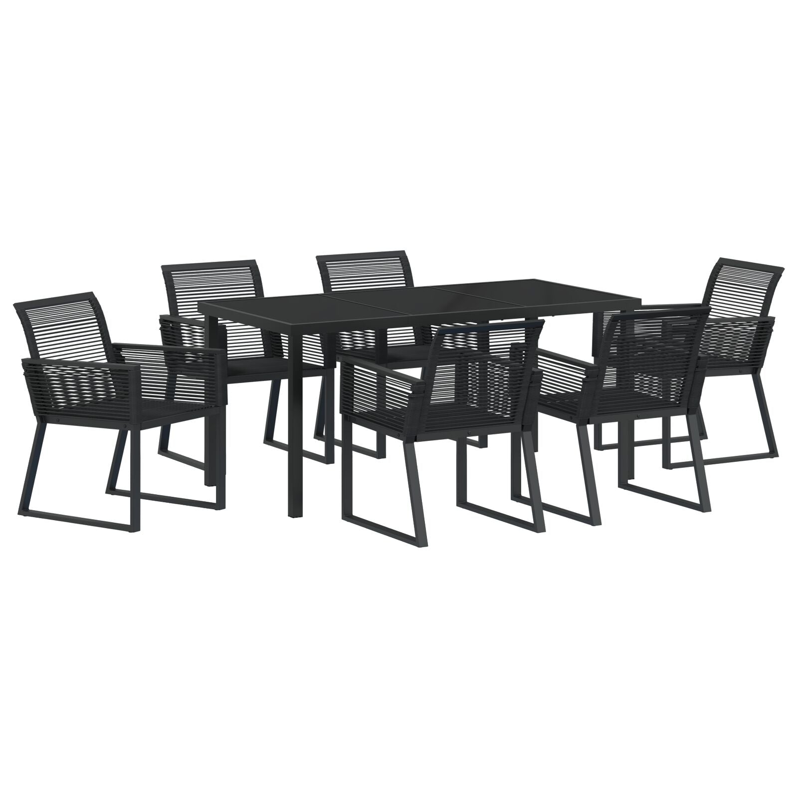 7-Stuks Tuin Eetset Zwart Poly Rattan