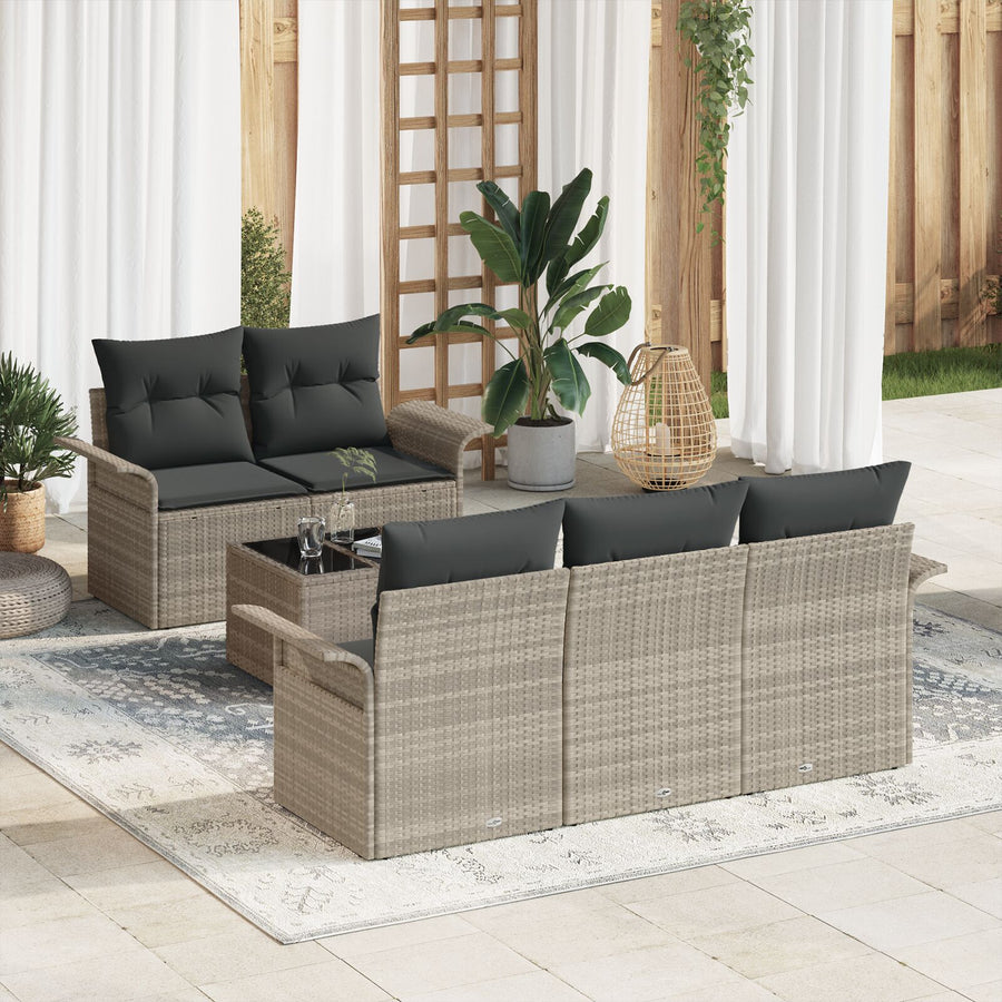 6-Delige Tuinbank Set Met Kussens Lichtgrijs Poly Rattan