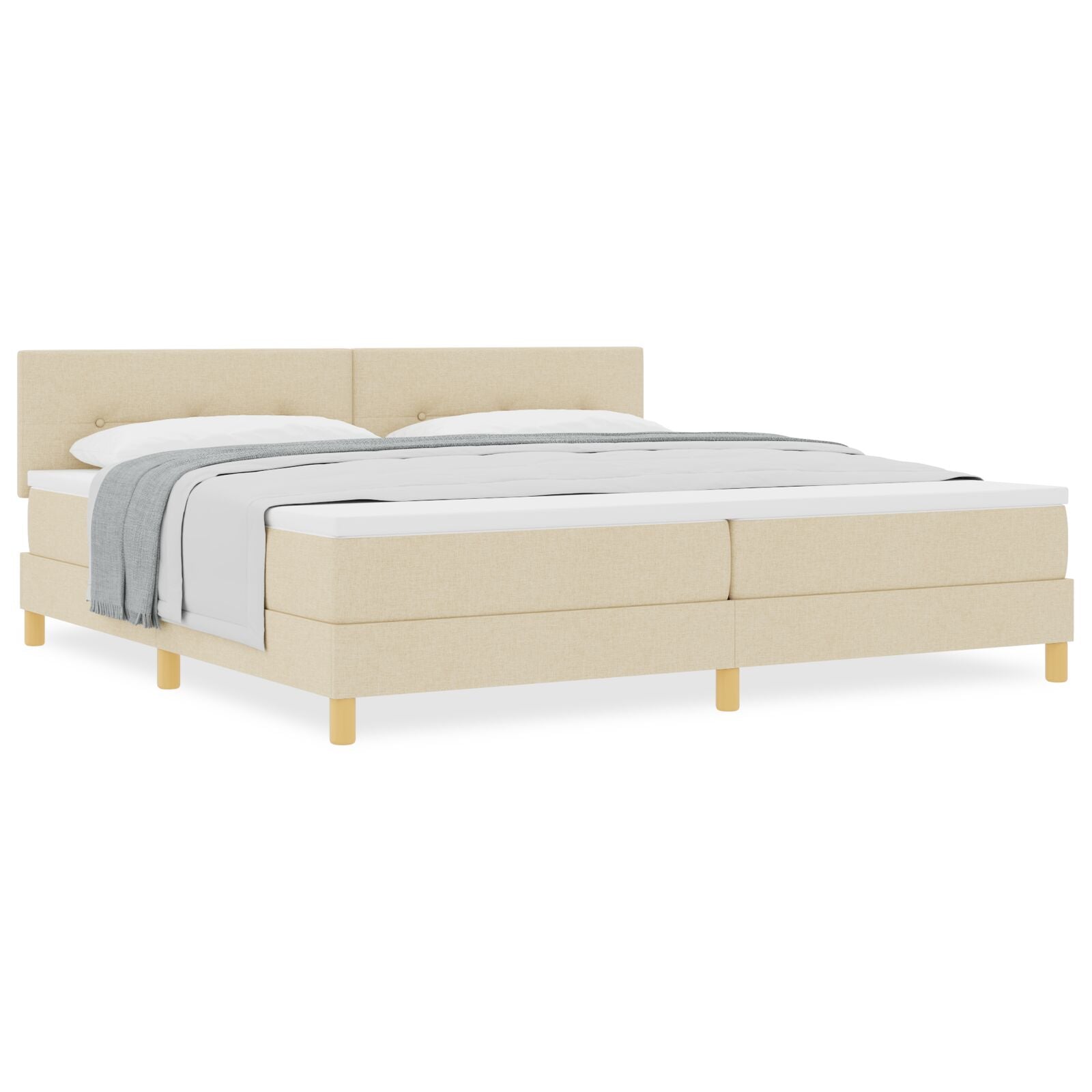 Boxspring Bed Met Matras Stof Crème 200 x 200 cm Knop gestoffeerd