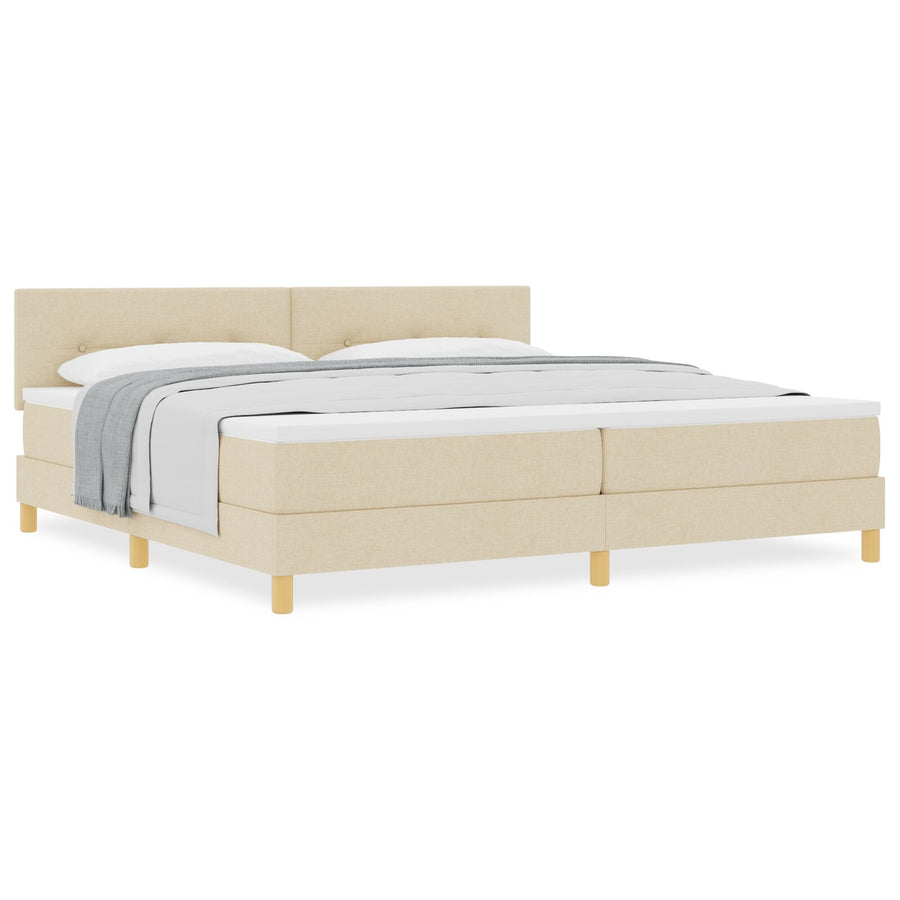 Boxspring Bed Met Matras Stof Crème 200 x 200 cm Knop gestoffeerd