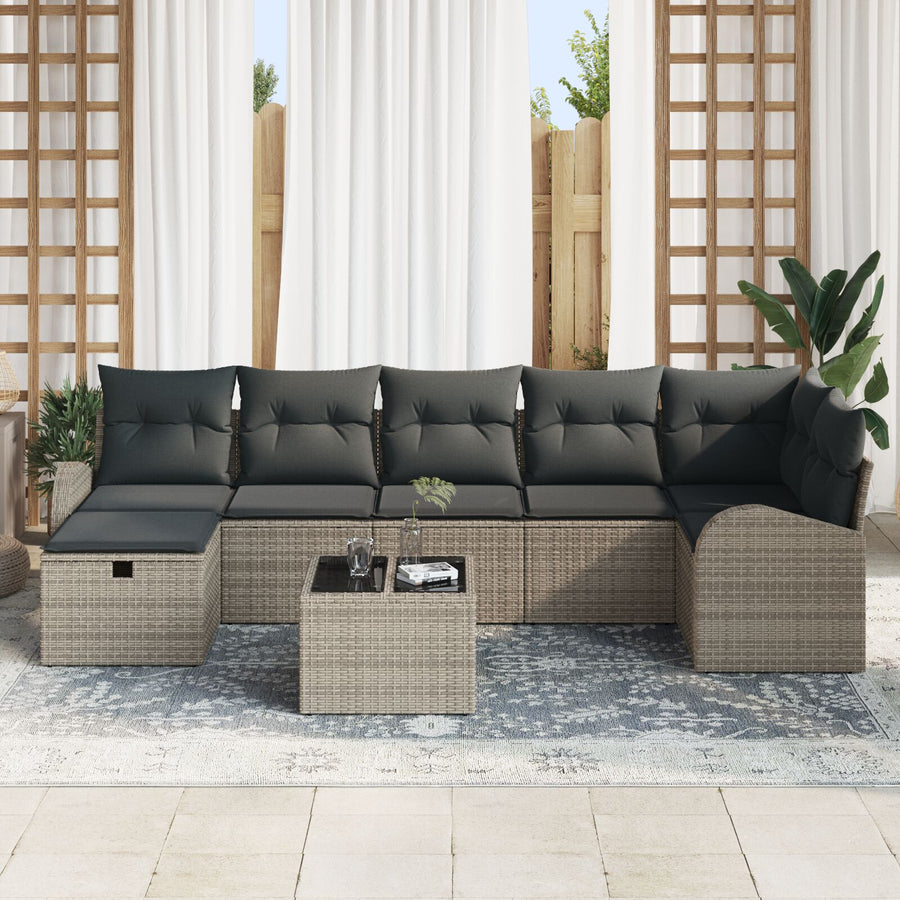 8-Delige Tuin Sofa Set Met Kussens Grijs Poly Rattan